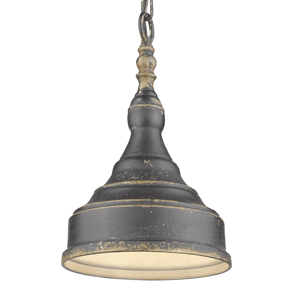 Golden Lighting Keating 1-light Pendant in Antique Black Iron and Antique Black Iron shade